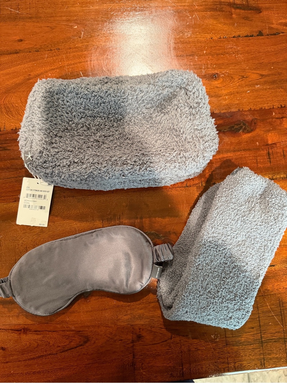 Barefoot Dreams Gray CozyChic Sleep Mask and socks